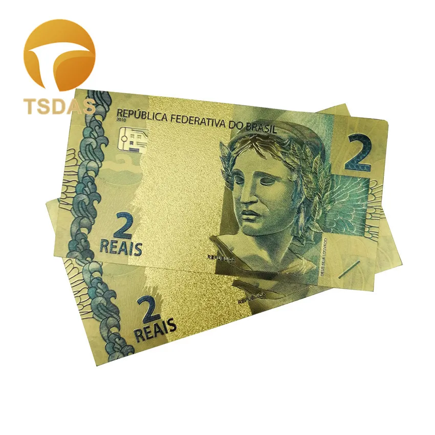 Красочные золотые банкноты 24k позолоченные бразильские 2 юаня Золотая фольга