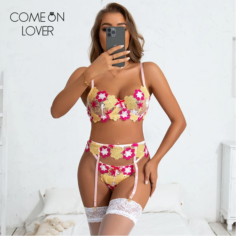 

Comeonlover чувственное нижнее белье для женщин, модные кружевные трусики с вышивкой, сексуальные комплекты для ухода за кожей, бюстгальтер без к...