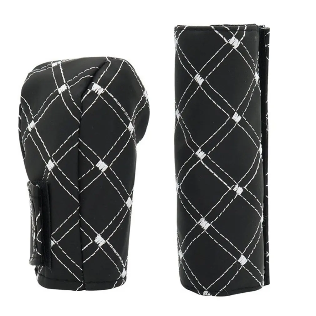 

2pcs/set Car Faux Leather Gear Shift Knob Cover Hand Brake Cover Sleeve Car-mounted Hand Brake Block Gear Shift Collars Cover