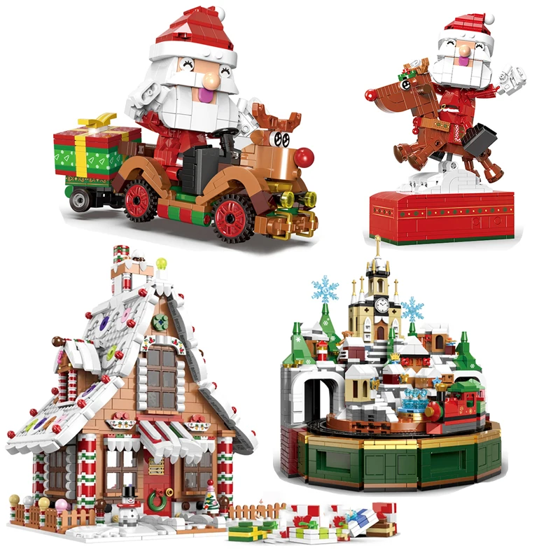 

Рождественские подарки, имбирный домик, фигурки Санта-Клауса, строительные блоки, замок, музыкальная шкатулка, лось, модели, кирпичи, игрушк...