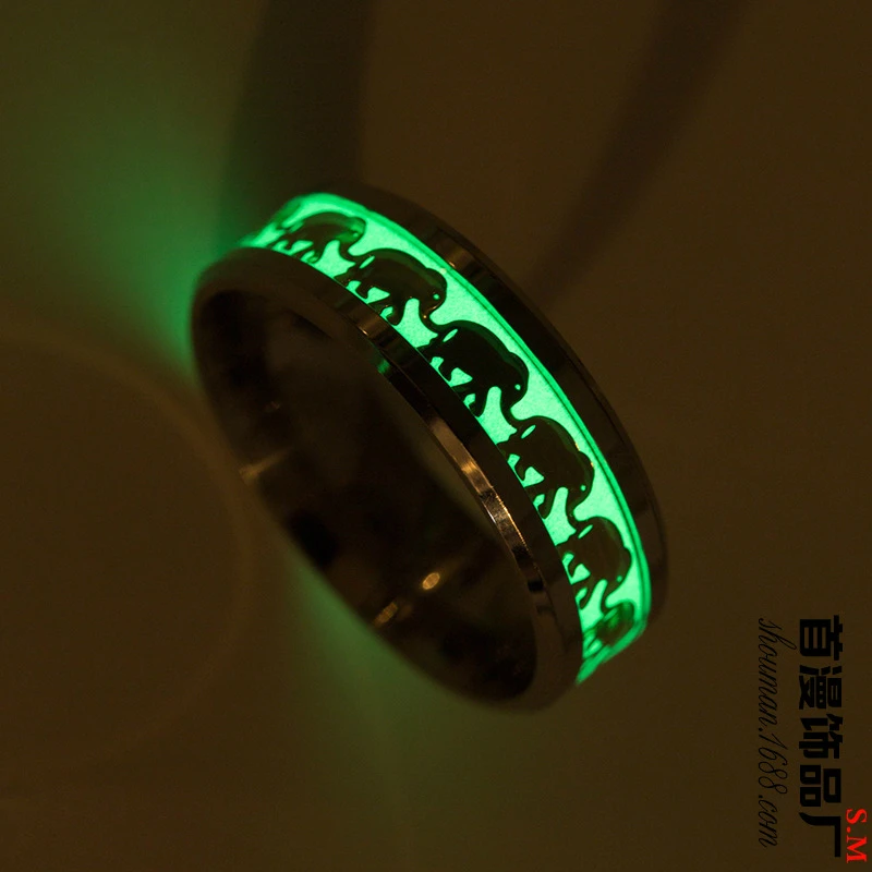 Luminous Elephant Ring Glow in the Dark Stainless Steel Fashion Charm animal Delicately Jewelry for Man Women Gifts 2019 | Украшения и