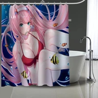 custom anime darling in the franxx shower curtains diy bathroom curtain fabric washable polyester for bathtub art decor