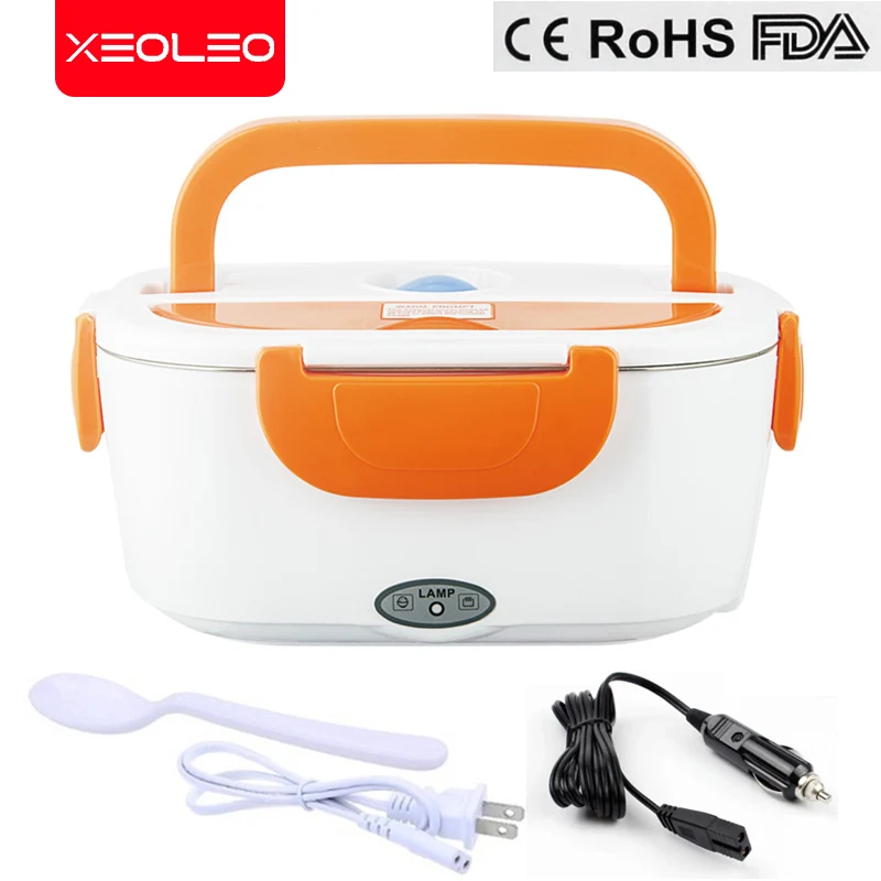 XEOLEO 110V 220V Electric Heating Lunch Box Car+ Home Portable Stainless Steel Liner Insulation Container Cutlery Set Bento Box
