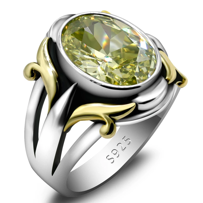 

High Roman Jewelry Men's Ring Light Green AAA Zircon 925 Sterling Silver Retro New Knight Sword Punk Ring Men and Women Gifts