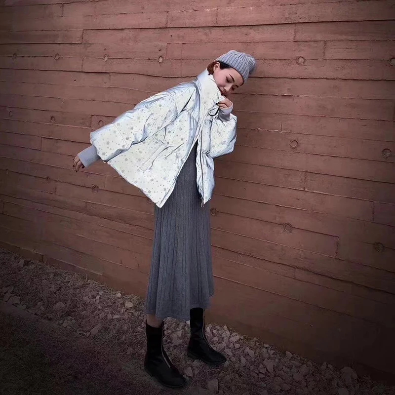 Зимняя женская уличная одежда пуховая парка светоотражающая куртка оверсайз