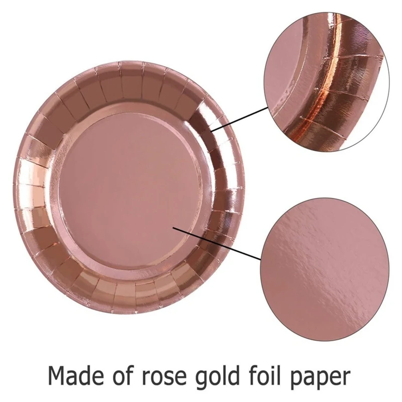 146 шт. розовое золото Фольга Бумага тарелки салфетки набор соломинок для