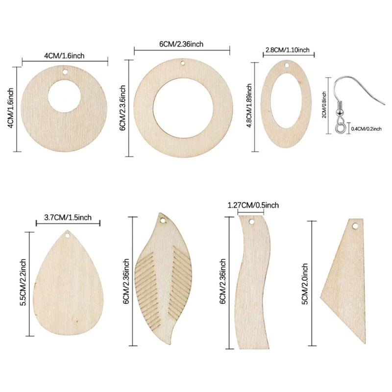 

70 Pcs/Set Unfinished Wooden Earrings Blanks Jewelry Pendants Making DIY Crafts with Ear Hooks Opening Ring
