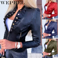 wepbel pu leather short jacket coat slim women leather jacket motorcycle zipper long sleeve jackets