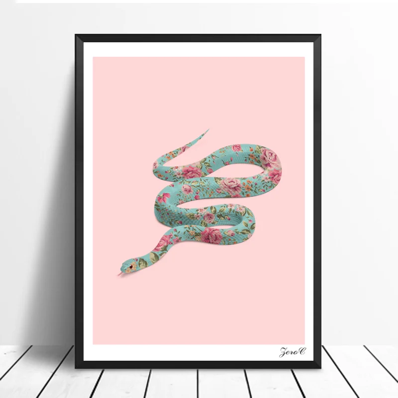 Настенная Картина на холсте постер с принтом скандинавских цветов змея розовые