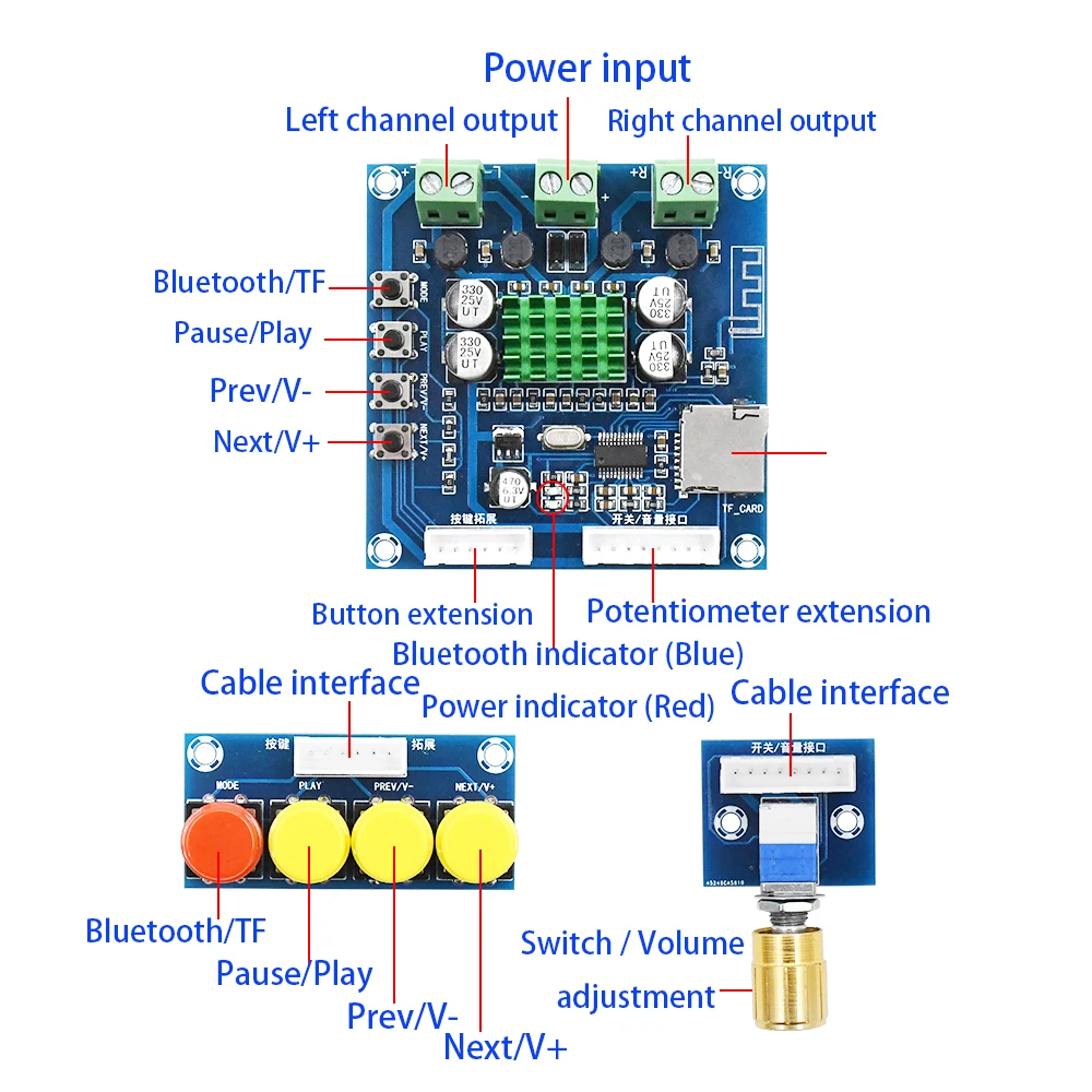 

Tenghong 1PCS Bluetooth Digital Amplifier Board 15W*2 Stereo Audio AMP With Tone Board TF Card Play Amplificador DIY