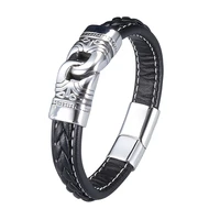 leather handmade bracelet leather woven men leather bracelet vintage high quality metal leather cord jewelry bb0996