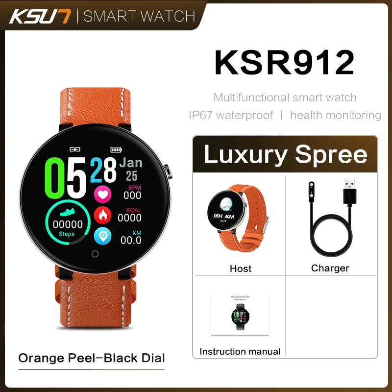 KSR912 женские мужские умные часы круглый Сенсорный экран для сердечного ритма Интеллектуальный фитнес-трекер IP67 Спортивный Браслет Смарт-часы браслет - Цвет: KSR912-Orange
