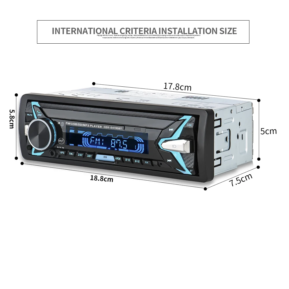 12 в 1 Din Bluetooth Автомагнитола аудио стерео MP3 плеер 7 цветов светильник Передняя съемная Панель Поддержка SD/FM/AUX/USB