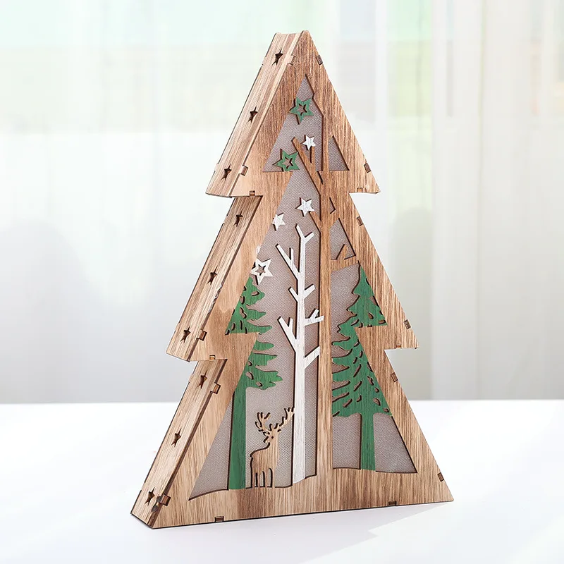 Tree elk Светящийся деревянный Рождественский Санта-Клаус Снеговик, домик с пентаграммой, круглый Рождественский кулон, висячие украшения - Цвет: Tree elk