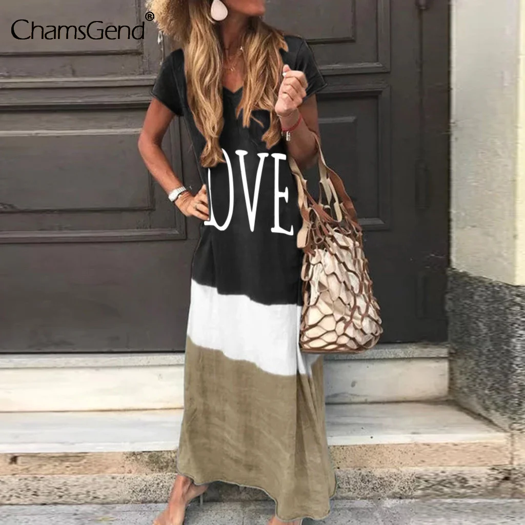 

Women V-neck Blouses T-shirt Daily Maxi Dress Summer Loose Short Sleeve Maxi Dress Female Casual Beach Ankle-length Dresses 2021