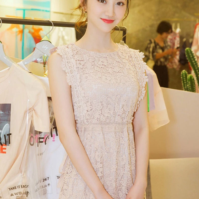 

Ashley Crew ruffle boho women dress Elegant sleeveless slim lace short sundress Vacation style A-line ladies dress