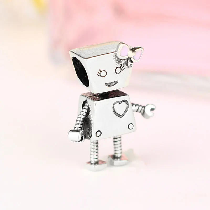 Новинка 2019 925 пробы Серебряный эмалированный робот Bella Bot из бисера подходит для