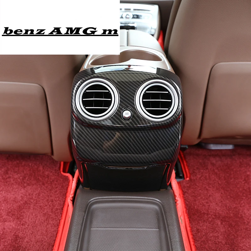 Center Armrest Rear Storage Panel AC Outlet Decorative Frame Cover Trim For Mercedes Benz E Class W213 2016-17 ABS Carbon Fiber |