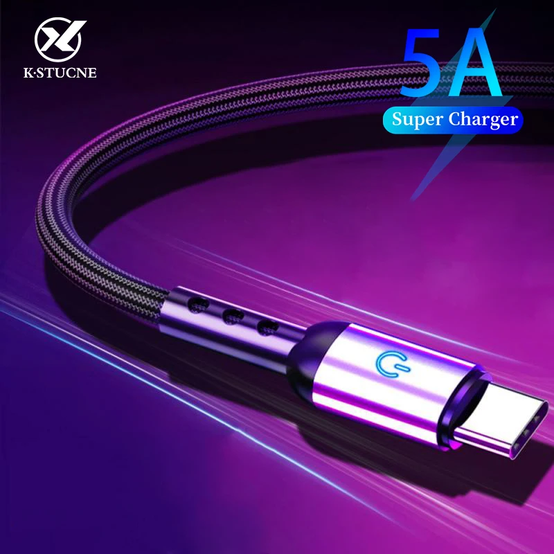 USB кабель KSTUCNE 5A Type C для Samsung A51 Huawei P40 Xiaomi 10 зарядное устройство шнур передачи