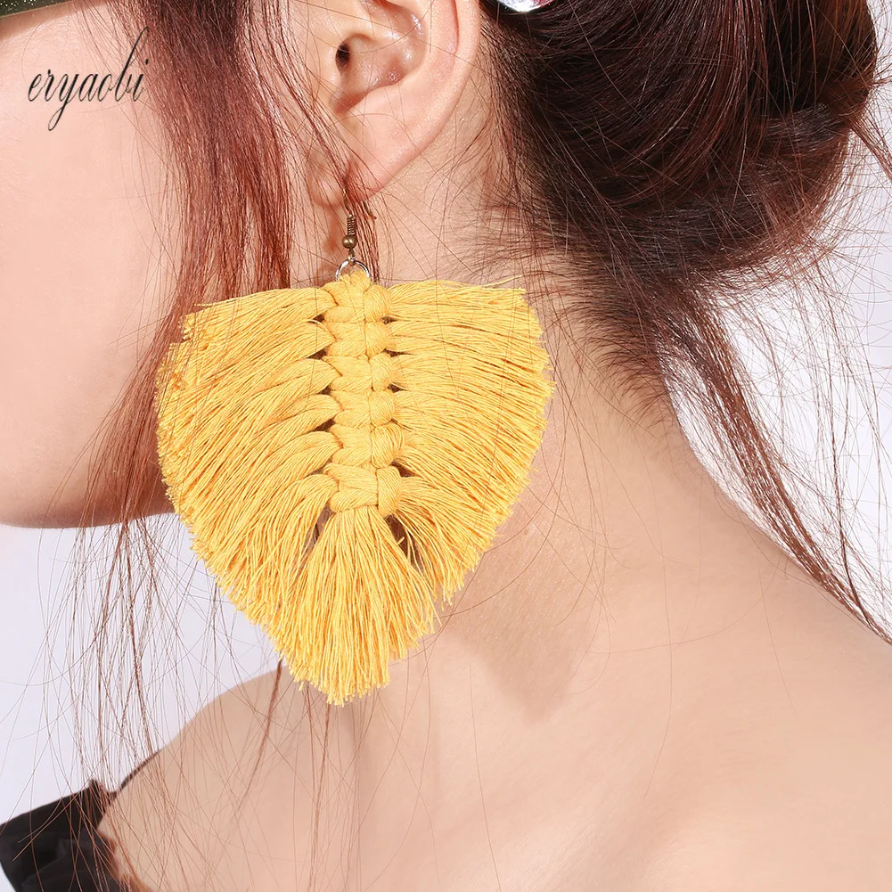 Серьги с кисточками в богемном стиле ручная работа веерообразные Висячие