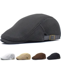 summer mens and womens casual beret fashion breathable mesh flat top newsboy style beret adjustable
