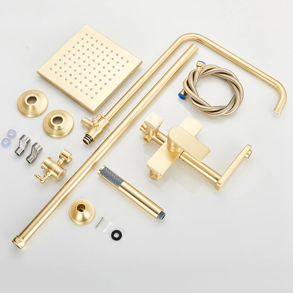 Матовый Золотой смеситель для душа ванной комнаты настенный дождевой ванны 8