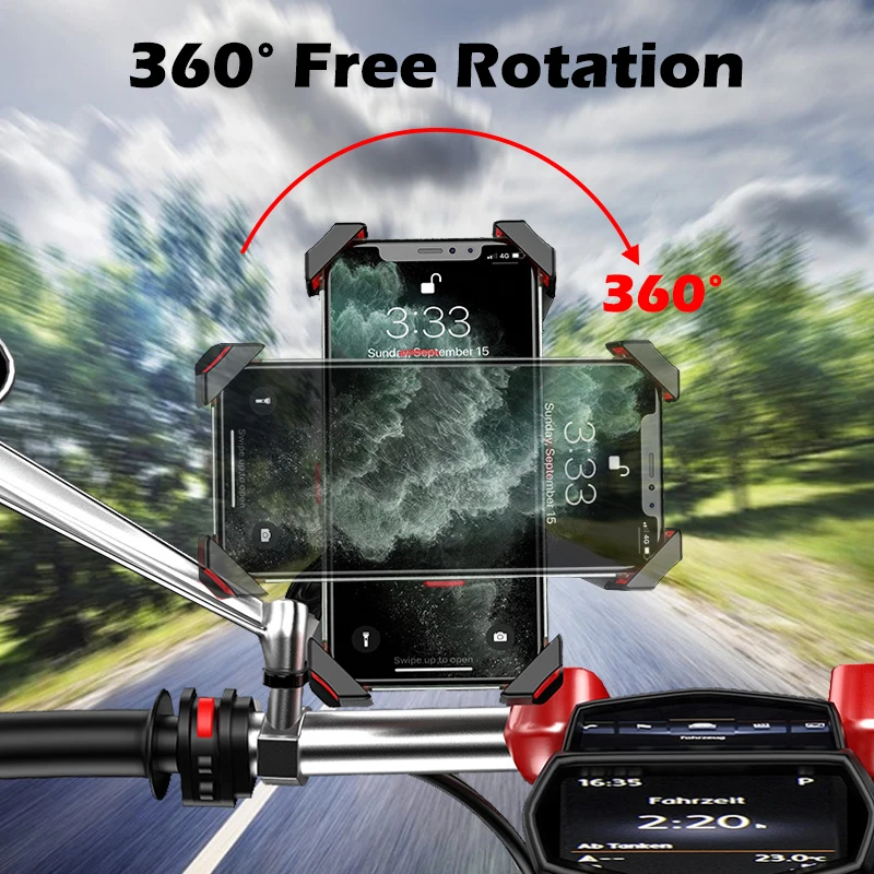 Bicycle Motorcycle Phone Holder Automatic Lock Handlebar Mirror Mount Bracket 360 Rotation GPS Bike Stand For iPhone HuaWei