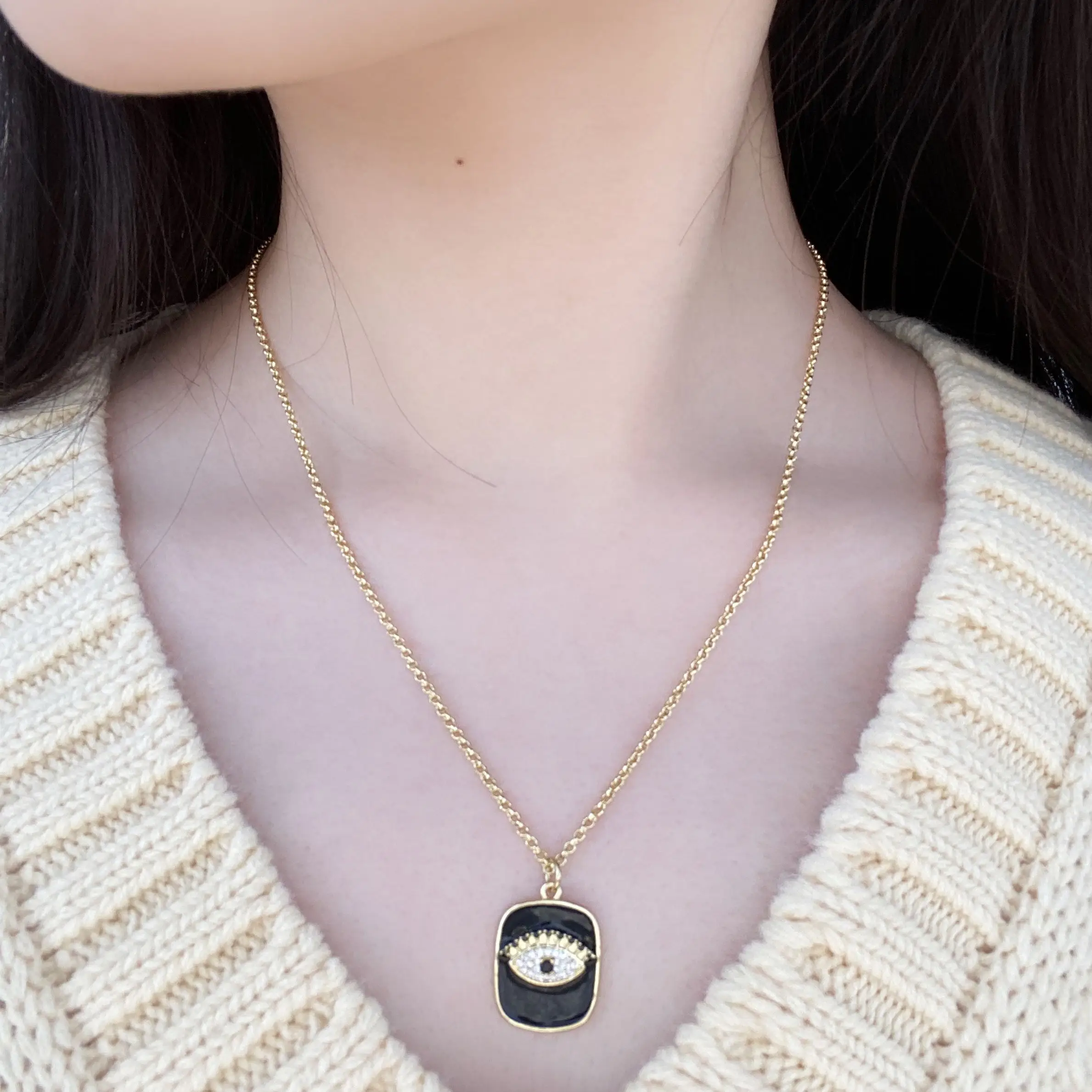 Ожерелье с подвеской HECHENG CZ Eyes Love Heart оптовая продажа разноцветных радужных