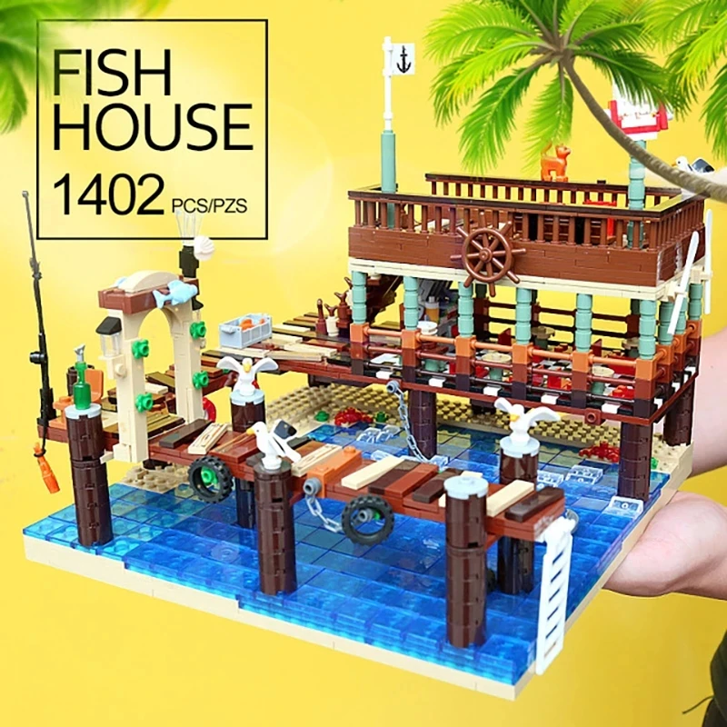 

New MOC DIY Fishing House All Series 30106-30101 Building Blocks Bricks Creative Cities Street View Toys for Kids Gifts