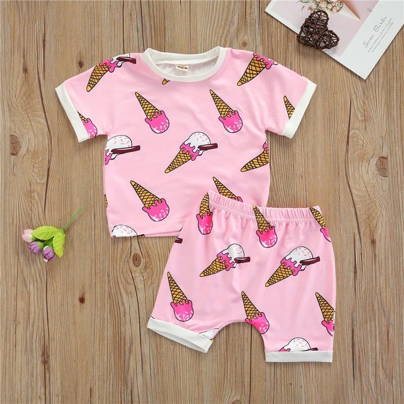Комплект одежды для маленьких девочек из 2 предметов летняя одежда милый принтом