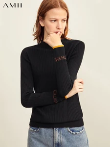 Свитер Amii, зима-весна, однотонный, облегающий пуловер с полувысоким воротником и длинными рукавами, вязаный свитер 11920233