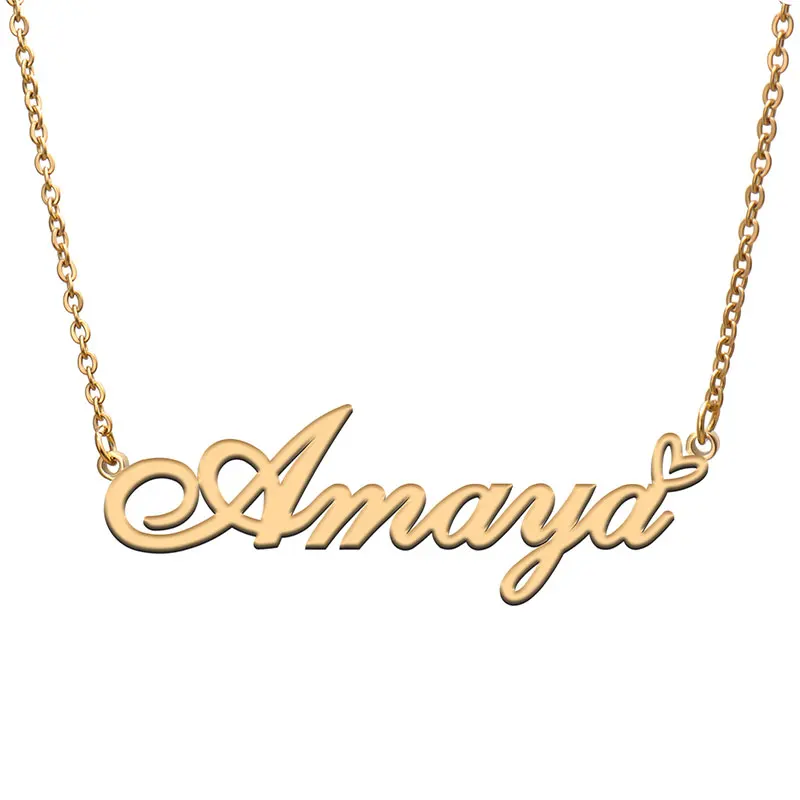 

Love Heart Amaya Name Necklace for Women Stainless Steel Gold & Silver Nameplate Pendant Femme Mother Child Girls Gift
