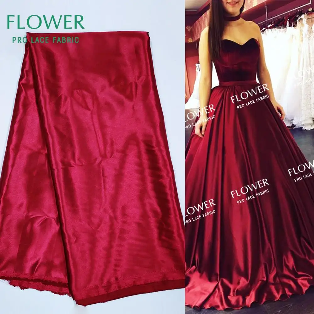 

5 Yards Satin Lace Fabrics For Traditional Wedding Bride Dresses Lining Laces Material Nigerian African Wine Red Satin Fabrics