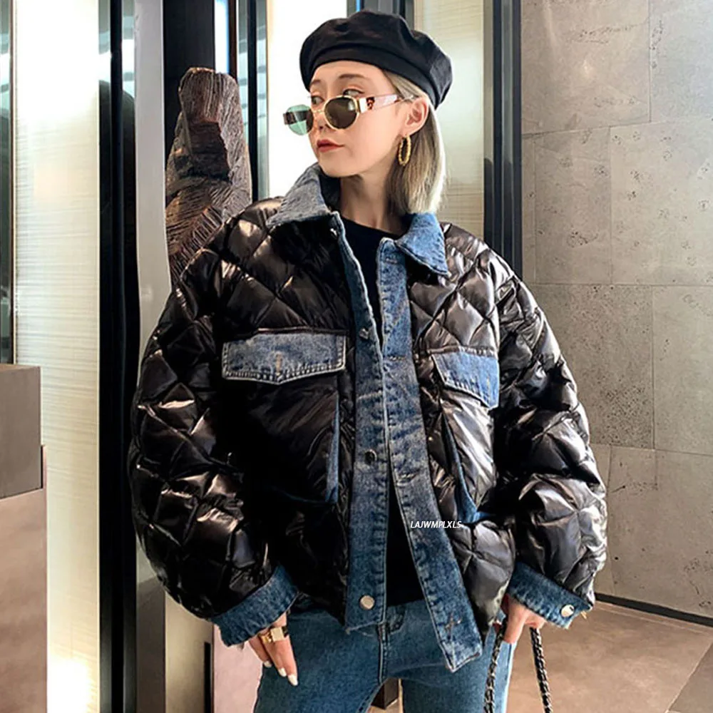 Куртка-бомбер женская джинсовая зимняя в клетку с подкладкой 2021 | Женская одежда