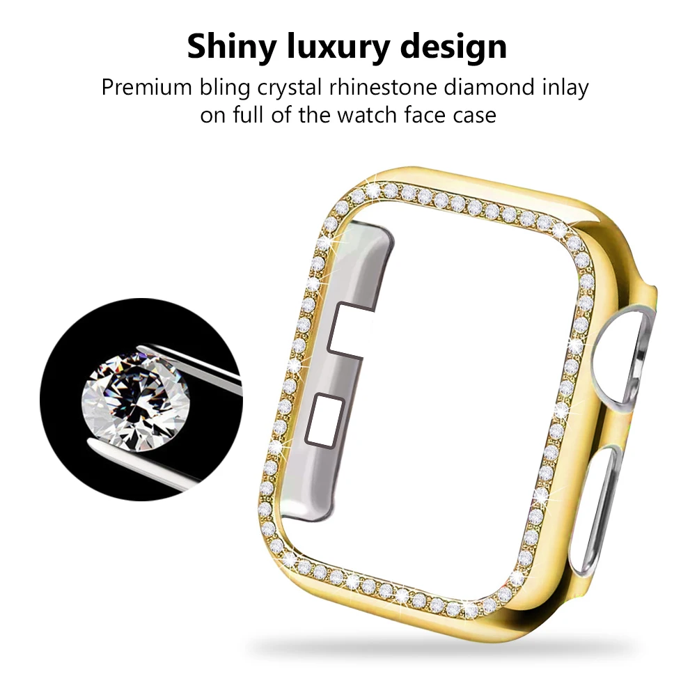 Алмазный чехол для Apple watch band 6 5 4 3 2 1 SE 44 мм 40 42 38 защитный кристаллический бампер