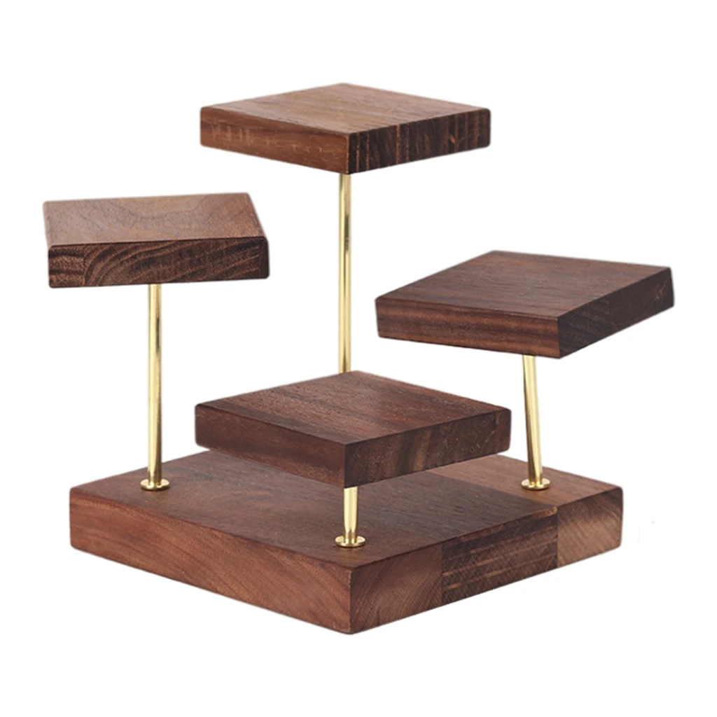 

Versatile High-end Walnut Jewelry Display Stand Shelf Four-Layer Rotatable Photo Props for Rings Pendant Necklace Photography