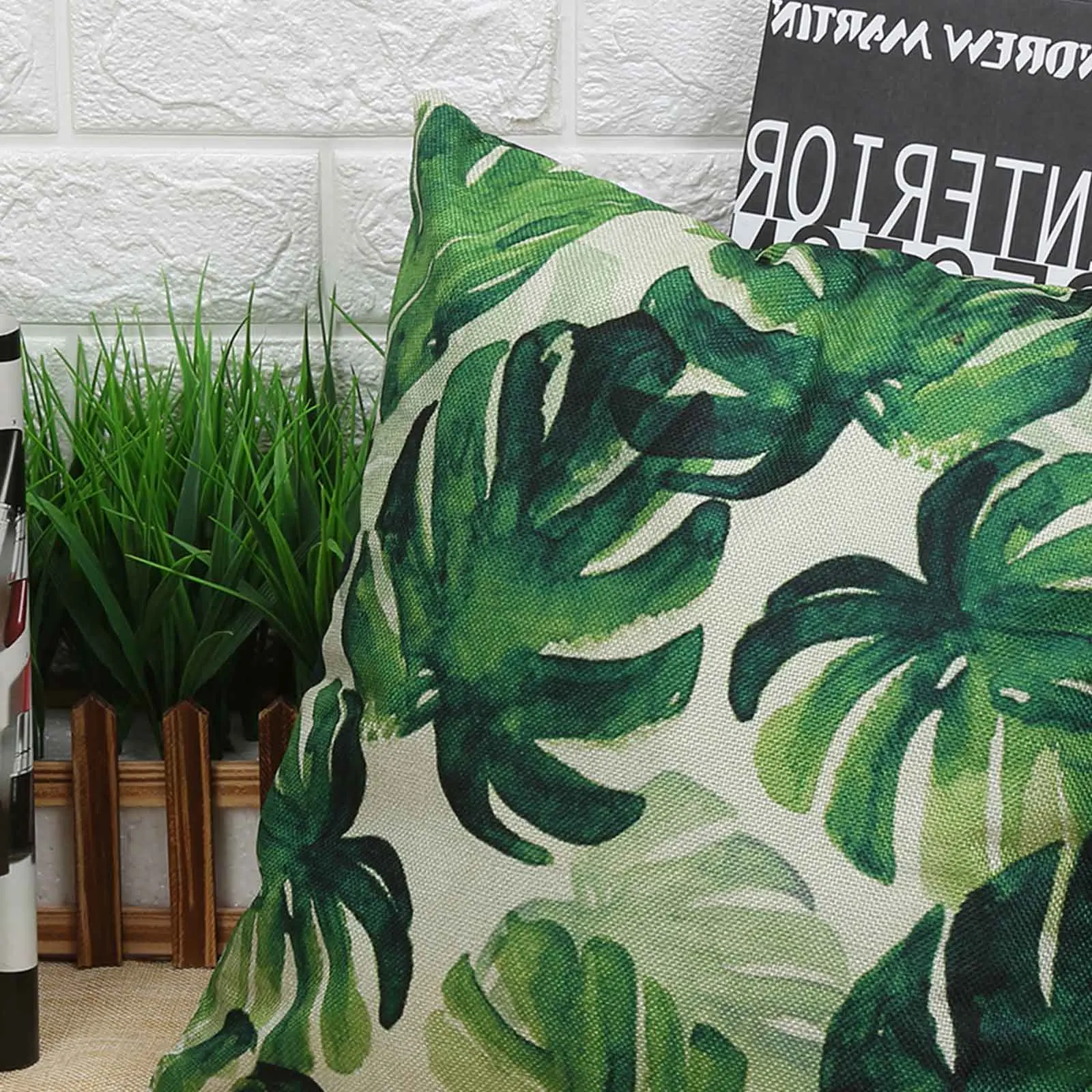Двусторонняя печать свежий стиль тропические растения пальмовый лист зеленые