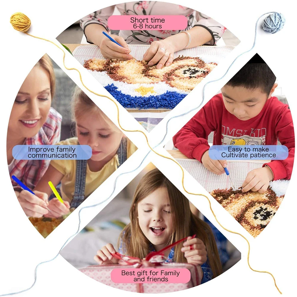 Kit de gancho para pestillo de alfombra DIY, manualidades para adultos, canva de pl&aacute;stico para tapiz de bolsas con patr&oacute;n preimpreso de Le&oacute;n, decoraci&oacute;n del hogar-5