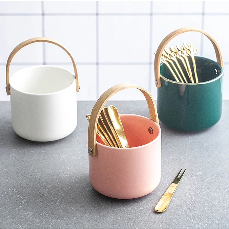 Kitchen Fork Ceramic Storage Box Chopsticks Tube Spoon Forks Cutlery Drain Portable Bucket Holder Utensils Organizer Tools Table | Дом и сад