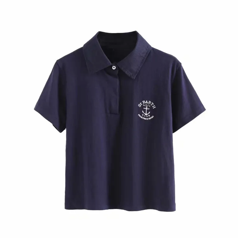 

Женская хлопковая рубашка-поло PUWD Y2K, с коротким рукавом, голубая летняя модная Дамская рубашка-поло с надписью, винтажная Женская Повседнев...