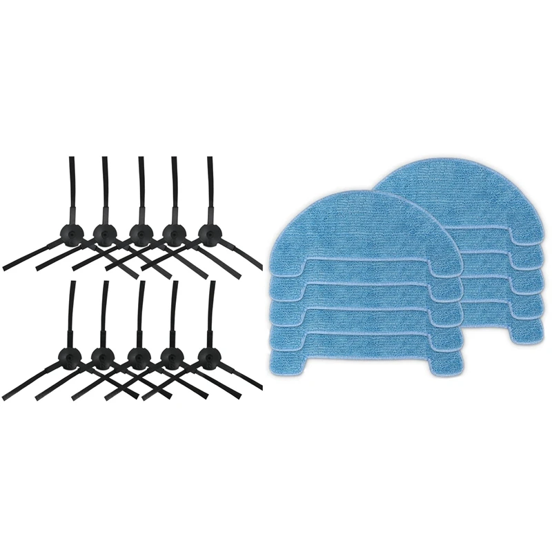 10 Pieces Vacuum Cleaner Parts Mop Cloth for Chuwi Ilife A4 Robotic & 10-Pack Side Brush for Ilife V3 V5 A6 A4 A4S