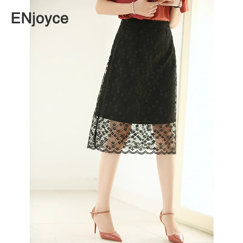 

Women Lace Mesh High Waist Skirt Spring Summer Elegant Slim Straight Mid-length Skirts Korean Style Office Ladies A-Line Skirt