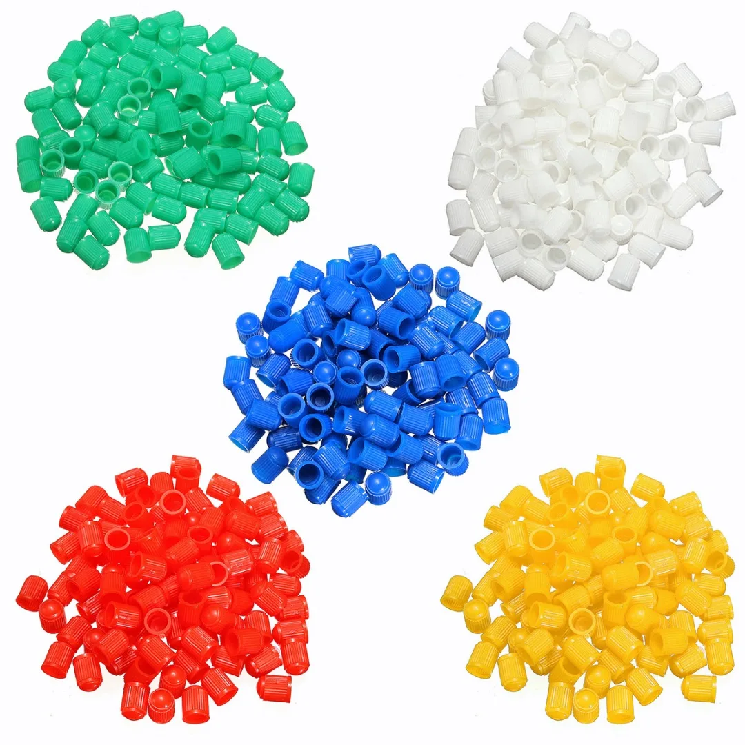 

New 100pcs 12x10x8mm Plastic Tyre Stem Valve Caps Dust Cover White/Blue/Red/Yellow/Green Dust Caps For Car Bike Motorbike