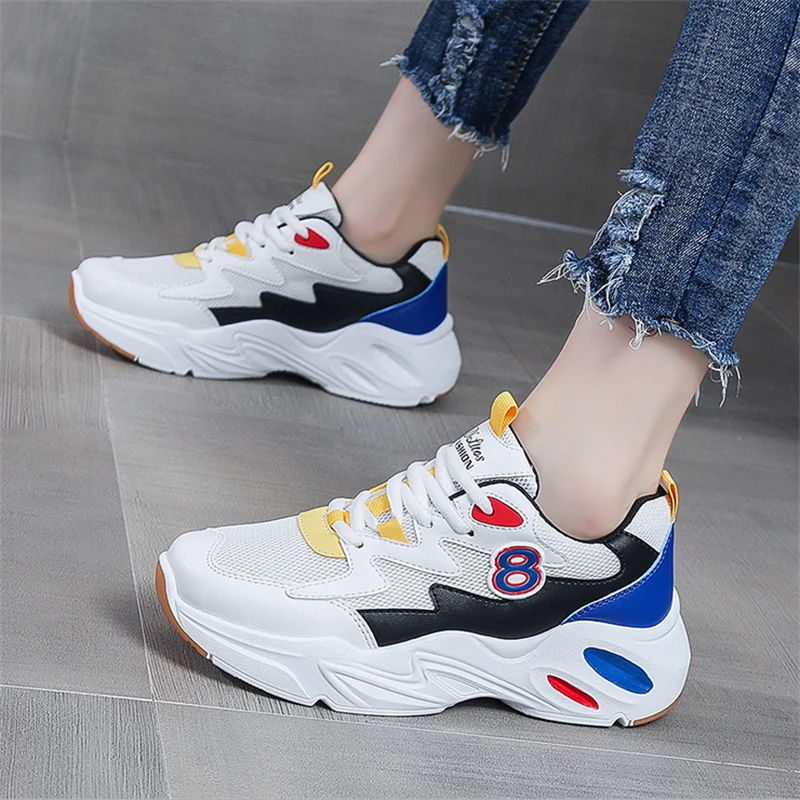 

Женские кроссовки с вулканизированной подошвой, Белые Повседневные кроссовки на массивной платформе, на шнуровке, удобная обувь для корзин...