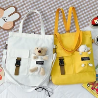 2021 new canvas shoulder bag cute bear student messenger bag literary zipper luxury handbags tote bag for women grils