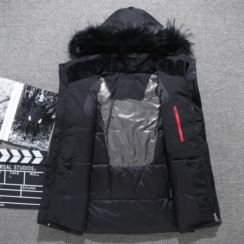 Пуховик мужской с воротником из натурального меха водонепроницаемая и