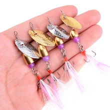 1Pcs Fishing Lure Spinner Bait 3.5g 5g Spoon Lures Metal Fishing Lure Hard Bait With Feather Treble Hooks Spinnerbait Tackle