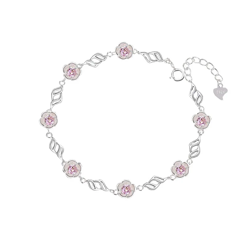 

Elegant Woman S925 Pure Silver Peach Blossom Bracelet Korean Version INS Simple Hand Ornaments Send Girlfriend Christm