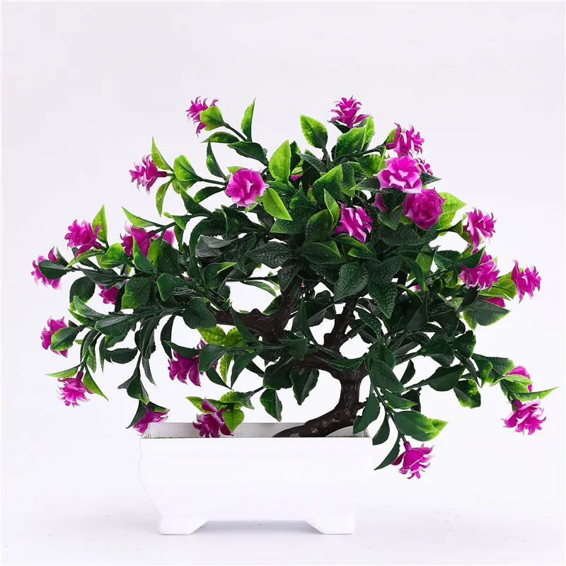 Искусственные зеленые растения бонсай пластиковый цветок розы маленький горшок