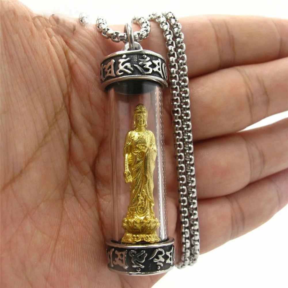 

Mens Vintage 18K Gold Tibet Tibetan Amulet Buddha Pendant Necklace Silver